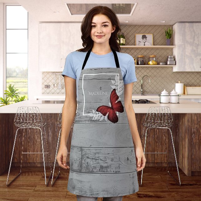 Roter Schmetterling Rustikale Personalisierte Schü Schürze (Red Butterfly Rustic Personalized Apron)