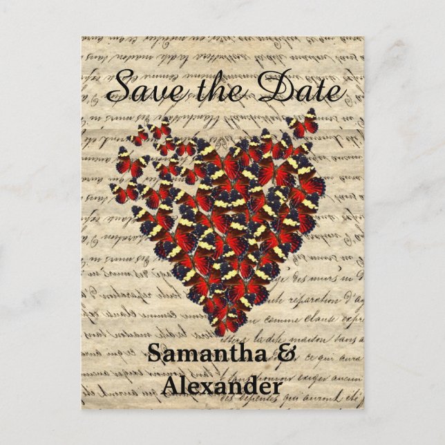 Roter Schmetterling Save the Date Ankündigungspostkarte (Vorderseite)