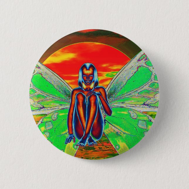 Roter Schmetterling Sunset Button (Vorderseite)