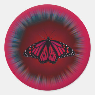 Roter Schmetterlings-Mandala-Aufkleber Runder Aufkleber