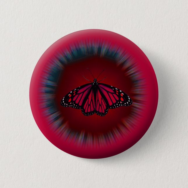 Roter Schmetterlings-Mandala-Knopf Button (Vorderseite)