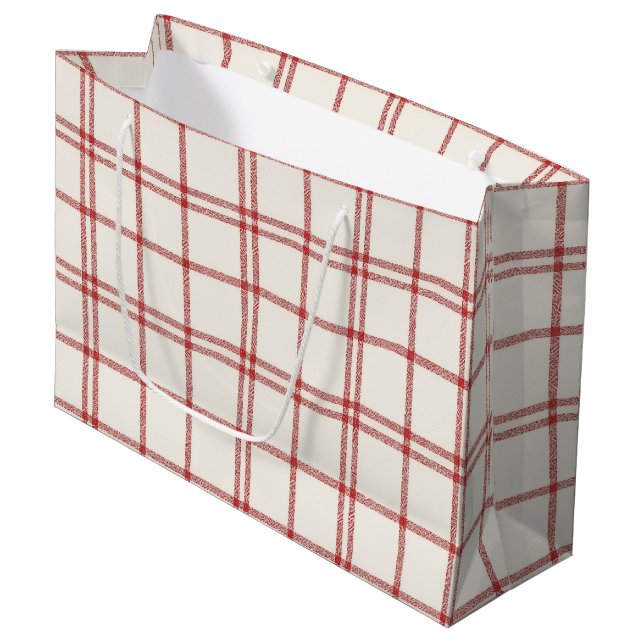 Roter Schnee Weihnachtskariert Große Geschenktüte (Vorderseite Schrägansicht)