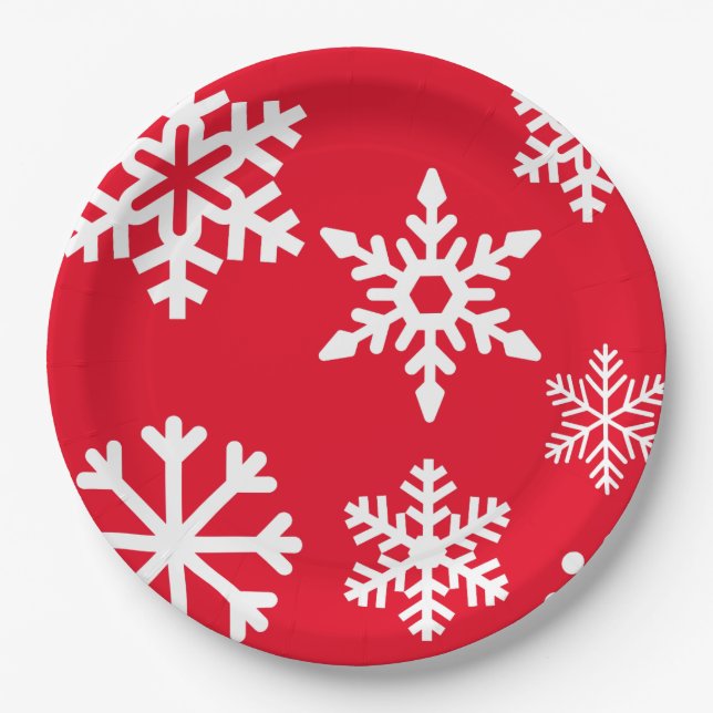 Roter Schneeflocke-Weihnachtspapier-Teller Pappteller (Vorderseite)