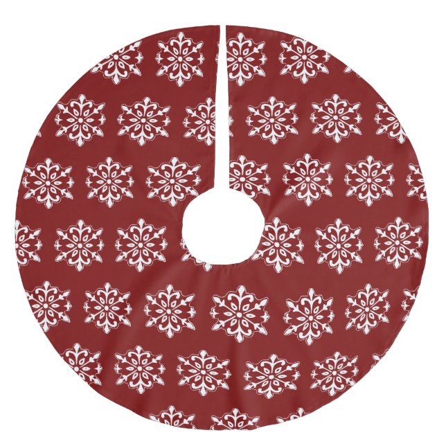 Roter Schneeflocken-Baumschurz Polyester Weihnachtsbaumdecke (Vorderseite)