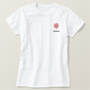 Roter Schneeflocken Personalisiert Besticktes T-Shirt