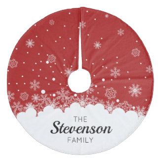 Roter Schneeflocken Personalisierter Weihnachtsbau Fleece Weihnachtsbaumdecke