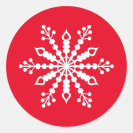 Roter Schneeflocken Runder Aufkleber
