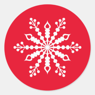 Roter Schneeflocken Runder Aufkleber
