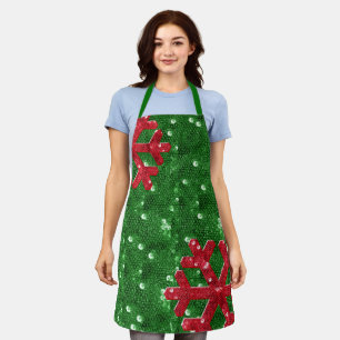 Roter Schneeflocken-Weihnachtsbaum mit Pailletten- Schürze