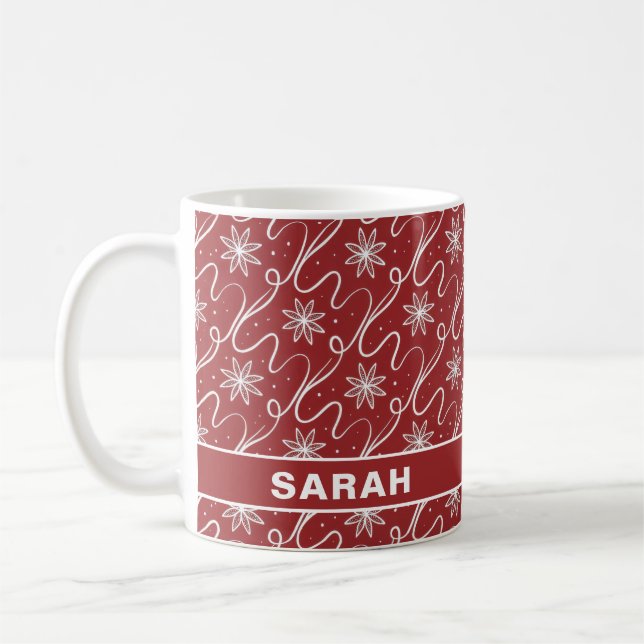 Roter Schneeflockenwirbel-Name Kaffeetasse (Links)