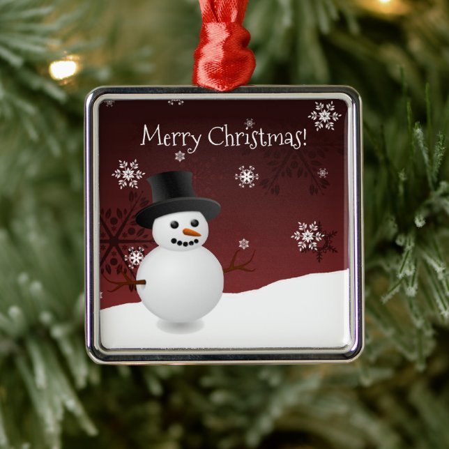 Roter Schneemann Winterszene Keramik Ornament Aus Metall (Baum)