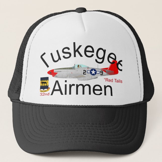 Roter Schwanz-Mustang Tuskegee Flieger-P-51 Truckerkappe (Vorderseite)