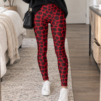 Roter Schwarz Giraffe Druck Leggings