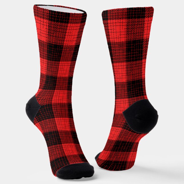 Roter Schwarz Karo Büffel Karomuster Socken (Gewinkelt)