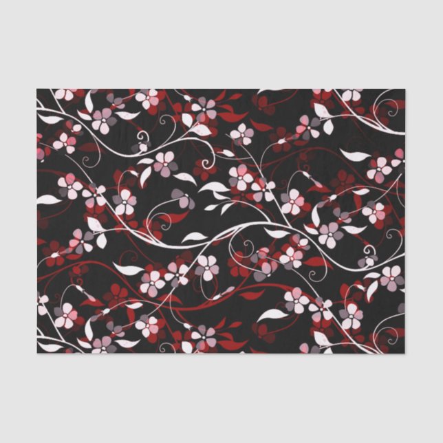 Roter, Schwarz und Weiß feiner Blumenstrauch Seidenpapier (Vorderseite)