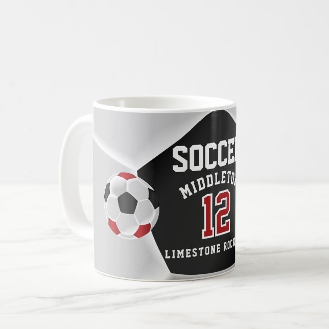 Roter, Schwarz und Weiß ⚽ Fußball Sport Kaffeetasse (Vorderseite Links)