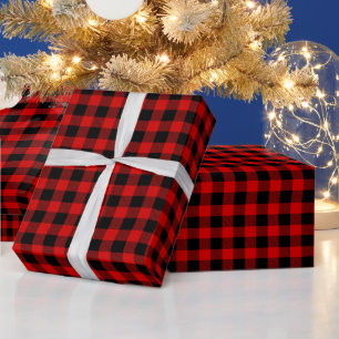Roter Schwarz-Weiß-Büffel-Karo-Holzfäller-Tartan Geschenkpapier