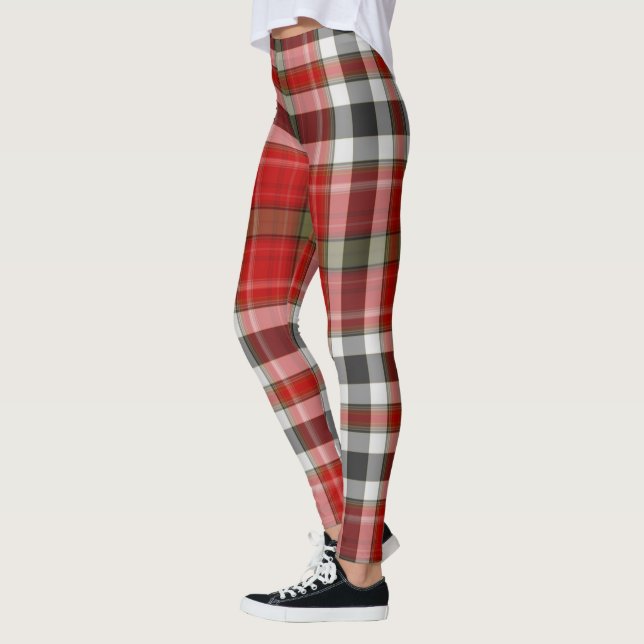 Roter Schwarz-weißer grüner riesiger Tartan Leggings (Links)
