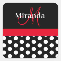 Roter Schwarz-weißer Polka Dot Monogram Square Sti