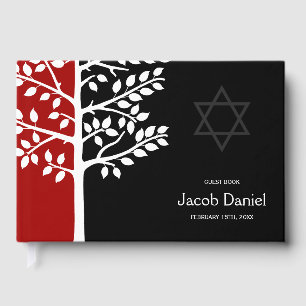 Roter Schwarzer Baum des Lebens Bar Mitzvah Gästebuch
