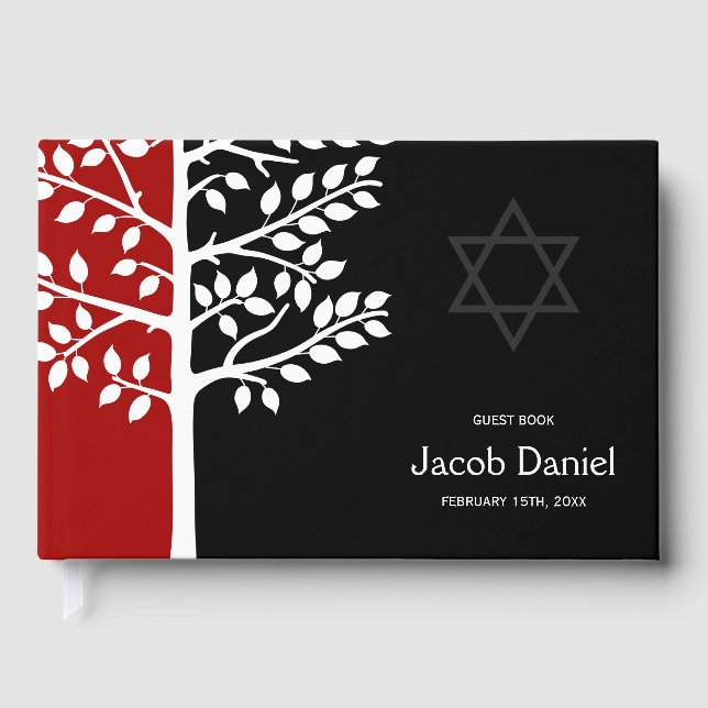 Roter Schwarzer Baum des Lebens Bar Mitzvah Gästebuch (Vorderseite)