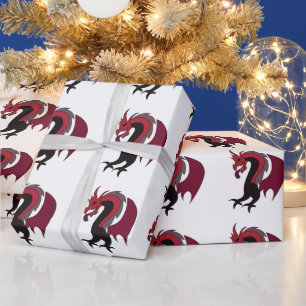 Roter Schwarzer Drache Fabelwesen Geschenkpapier