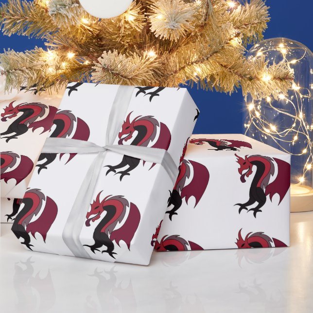 Roter Schwarzer Drache Fabelwesen Geschenkpapier (Feiertage)