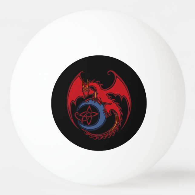 Roter schwarzer keltischer Drache-und blauer Tischtennisball (Vorderseite)