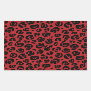 Roter schwarzer Leopard-Druck Rechteckiger Aufkleber