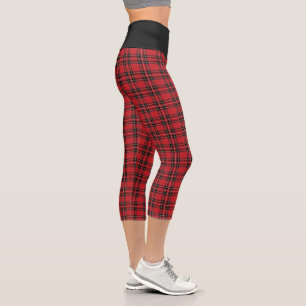 Roter Schwarzer Tartan Karierter Hochgebirgspänner Capri Leggings