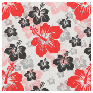 Roter schwarzer tropischer Hibiskus-Blumenprint Stoff