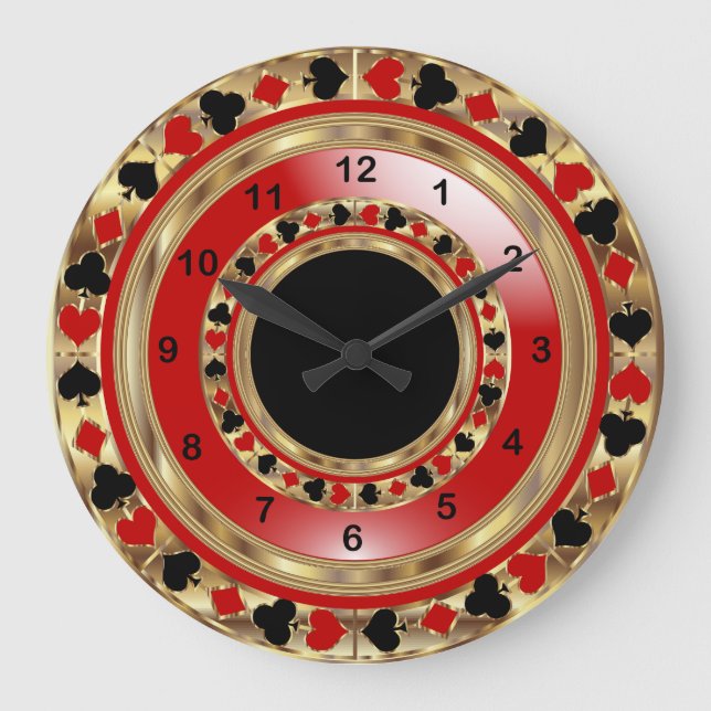 Roter, Schwarzer und Metallischer Poker Große Wanduhr (Vorderseite)