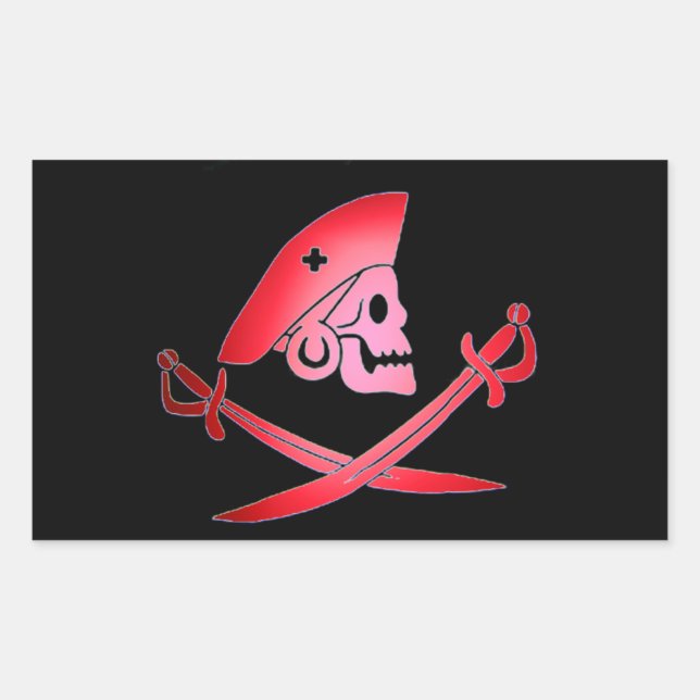 ROTER SCHWARZPIRATBANNER MIT SKULL, GESCHWINDIGTEN RECHTECKIGER AUFKLEBER (Vorderseite)