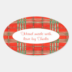 ROTER SCOTT TARTAN OVAL "Handgefertigte" Aufkleber