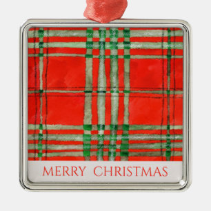 ROTER SCOTT TARTAN Premium Quadratischer Schmuck + Ornament Aus Metall