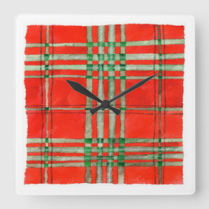 ROTER SCOTT TARTAN Quadratische Acryl-Wanduhr Wanduhr
