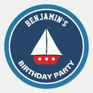 Roter Segelboot-Nautik-Geburtstags-Party-Geschenk- Runder Aufkleber