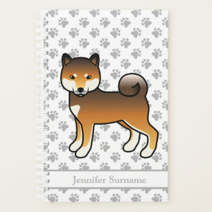 Roter Sesam-Shiba-Inu-Hund und Pfoten & Text Planer