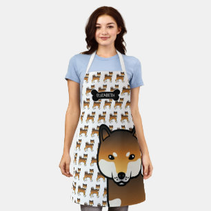 Roter Sesam-Shiba-Inu-Süßer Cartoon-Hund & Name Schürze