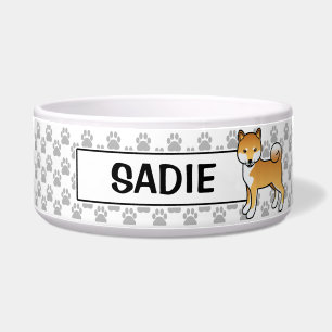 Roter Shiba Inu Süßer Cartoon-Hund mit Name des Ha Napf
