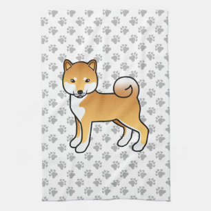 Roter Shiba Inu Süßer Cartoon-Hund mit Pfotenmuste Geschirrtuch