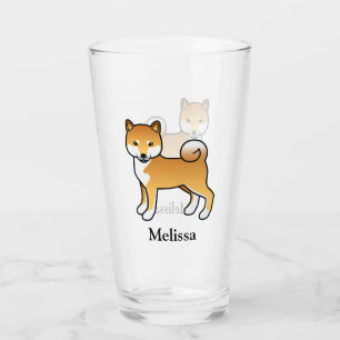 Roter Shiba Inu Süßer Cartoon-Hund & Name Glas