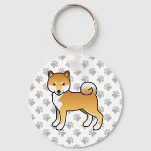 Roter Shiba Inu Süßer Cartoon-Hund & Pfoten Schlüsselanhänger