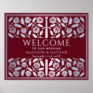 Roter Silber-Schwert-Königliche-Hochzeit-Empfangss Poster