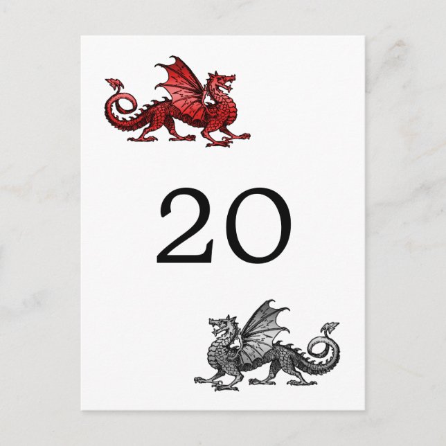 Roter Silberdrache Tischnummer Postkarte (Vorderseite)
