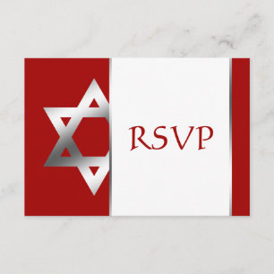 Roter silberner Davidsstern Bar Mitzvah UAWG RSVP Karte