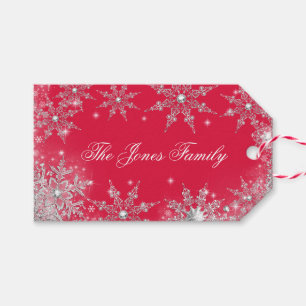 Roter Silberner Winter-Wunderland-Weihnachten Geschenkanhänger