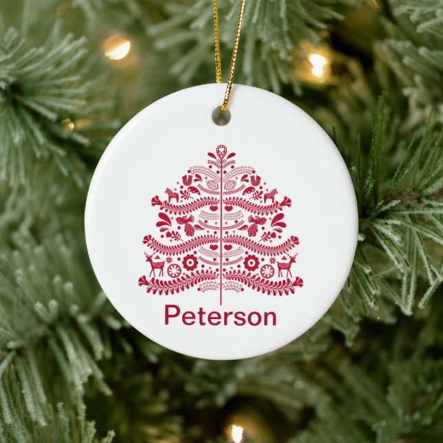 Roter Skandinavier Folk Keramik Ornament (Baum)