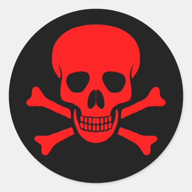 Roter Skull und Crossbones Sticker (Vorderseite)