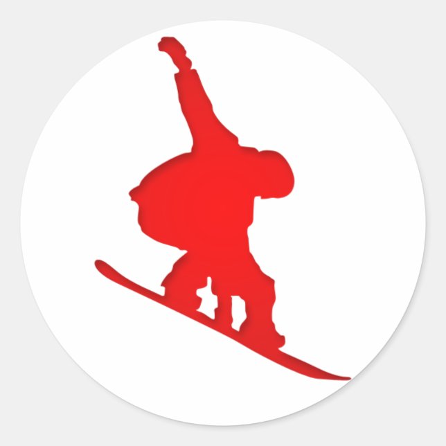 Roter Snowboarder Runder Aufkleber (Vorderseite)